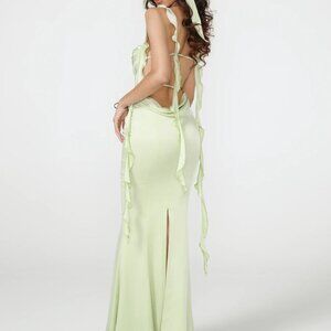 Nana Jacqueline Caroline Satin Ruffle Dress (Green)